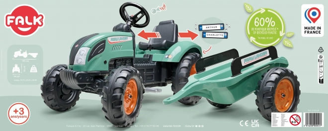 Falk zelený šlapací traktor s přívěsem