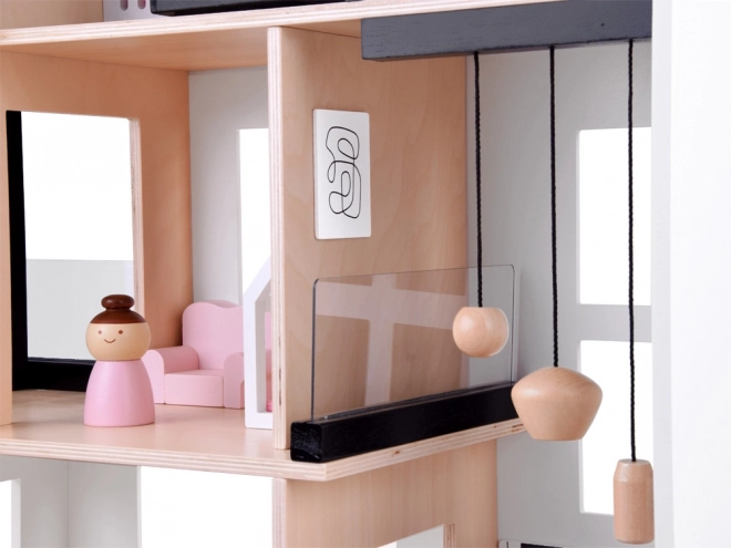 Moderní dřevěný domeček pro panenky ve stylu Loft
