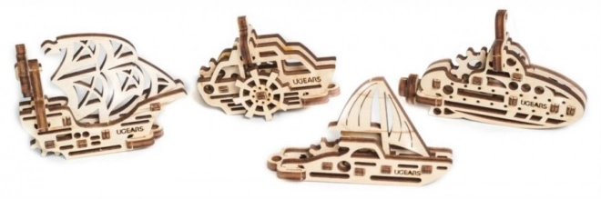 Ugears 3D dřevěné mechanické puzzle - čtyři mechanické přívěšky