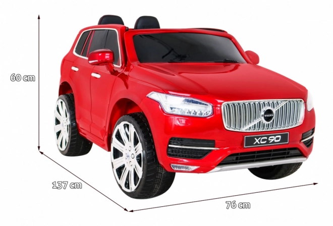 Volvo XC90 baterie pro děti Červený lak + dálkové ovládání + nosič zavazadel + EVA + pomalý start + rádio MP3 + LED dioda