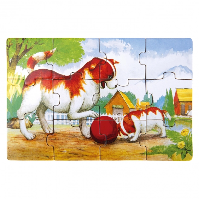 Dřevěné puzzle zvířátka v krabičce