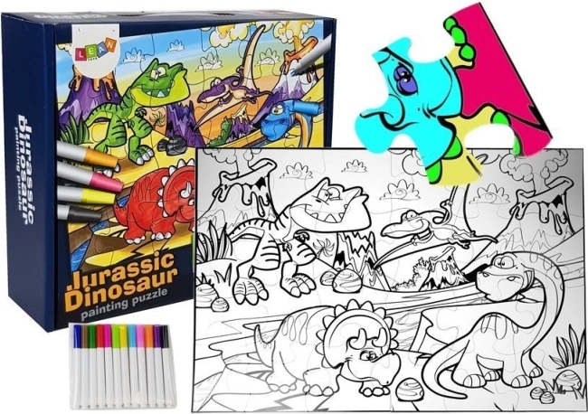 Omalovánkové puzzle dinosauři s fixami, 24 dílků