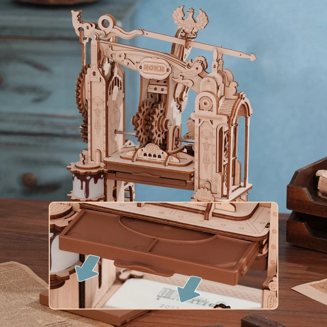 RoboTime 3D dřevěné mechanické puzzle Tiskařský lis