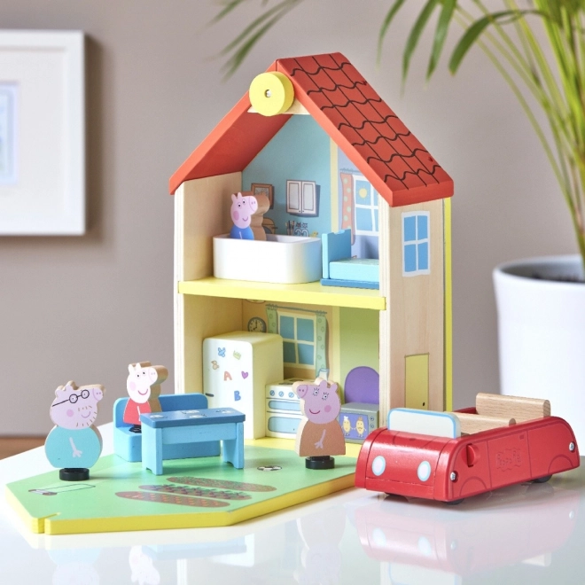 Dřevěné auto Prasátko Peppa pig + figurka