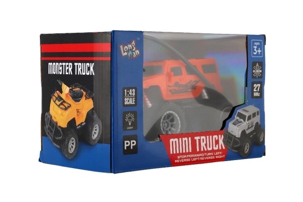 Avto RC mini tovornjak plast 12cm 27MHz na baterije s svetlobami v škatli 18x11,5x10cm – Oranžové