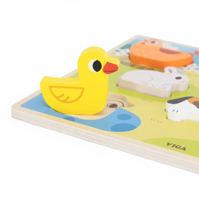 Dřevěné puzzle VIGA farma Montessori 2v1