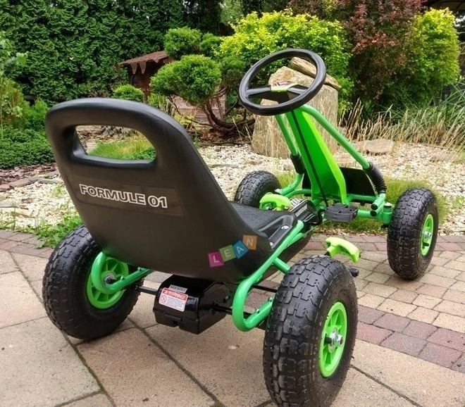 Pedálová vzduchová motokára + Nafukovací pneumatiky + Nastavitelné sedadlo – Zelená