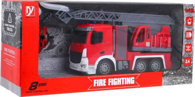 RC hasičské auto 1:12 s vodní hadicí a interaktivními funkcemi pro děti 3+