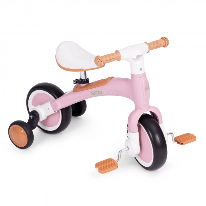Balanční kolo s pedály - tréninková postranní kolečka 3v1 ECOTOYS – Růžové