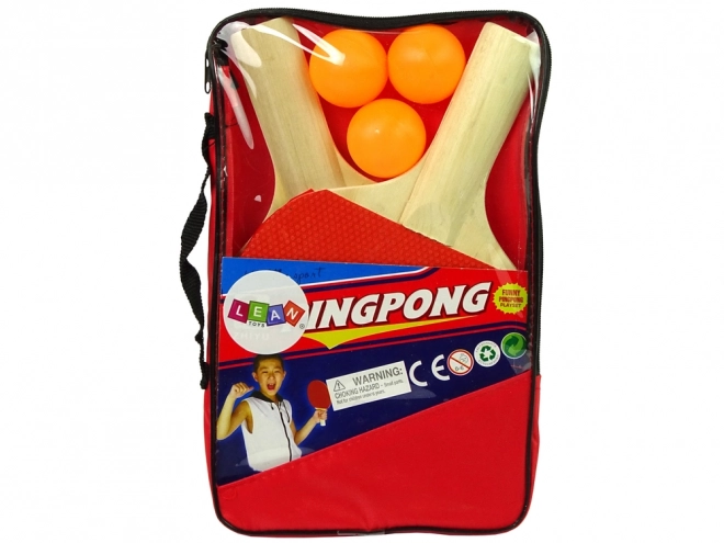 Dřevěné pálky na ping pong se třemi míčky a obalem