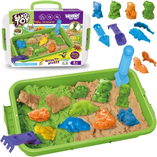 Woopie kinetický písek 1,5 kg xxl zoo safari se stolkem a formičkami