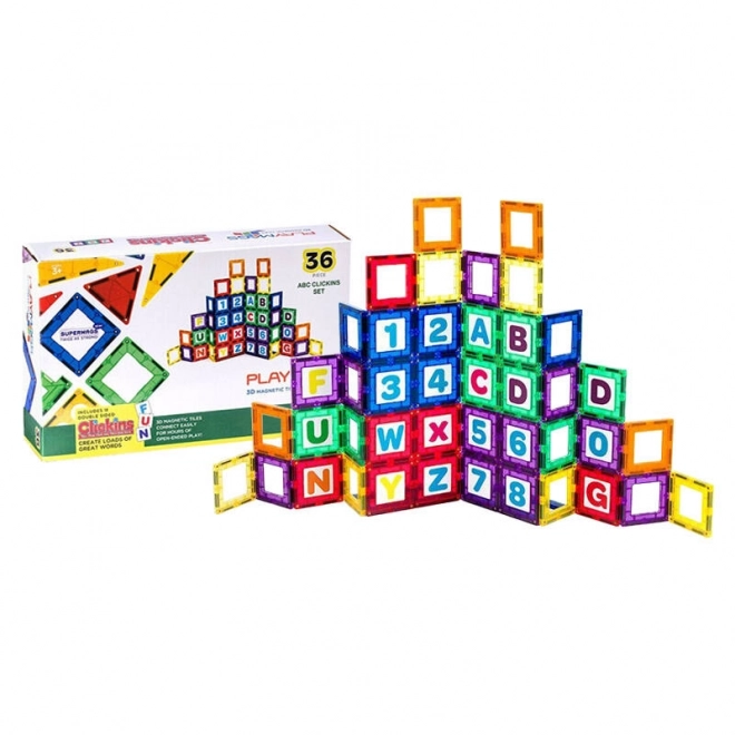 Magnetické kostky 3D Písmena a čísla Playmags 36 ks