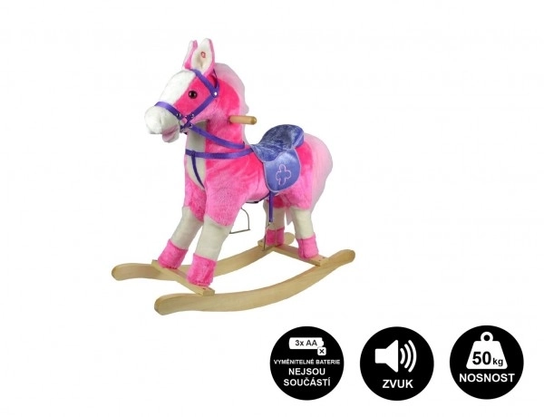 Kůň houpací plyš na baterie 71cm se zvukem a pohybem nosnost 50kg v krabici 62x56x19cm – Růžový