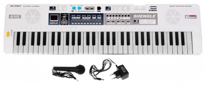 Bílý dětský klávesový set s mikrofonem, nahráváním a stereo reproduktory
