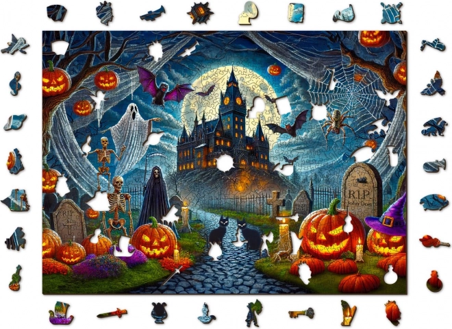 Dřevěné puzzle Halloweenský hrad