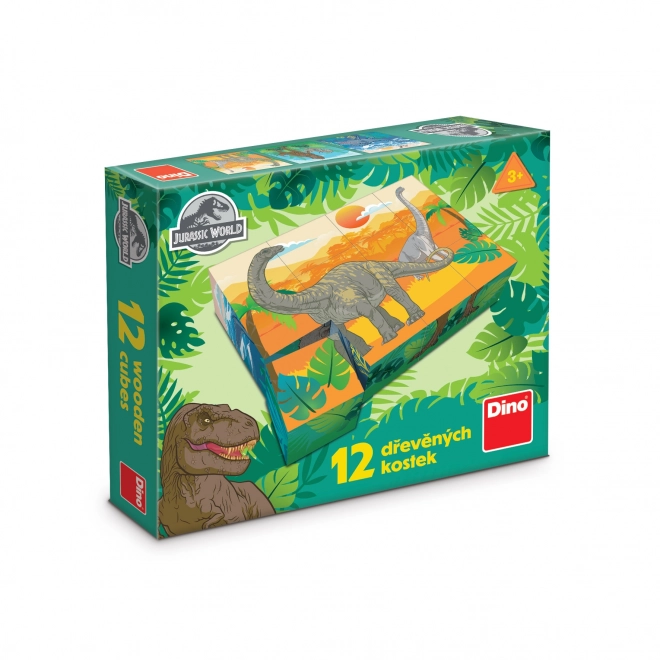 Kostky kubus Jurský svět dřevo 12ks v krabičce 22x18x4cm
