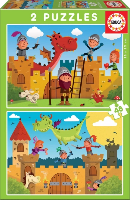 Puzzle draci a rytíři 2x48 dílků