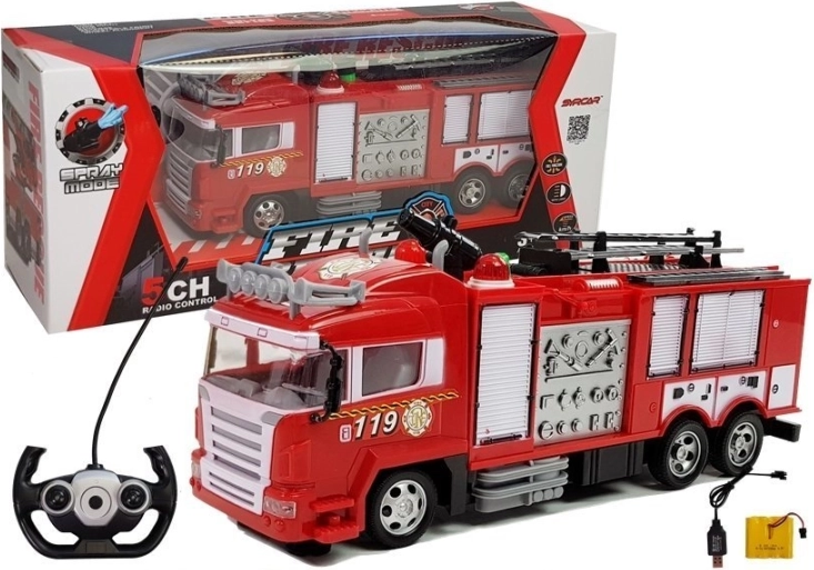 RC hasičský vůz s vodním rozprašovačem, červený