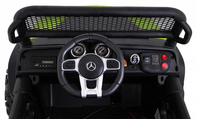 Mercedes Benz Unimog pro děti Zelený + pohon 4x4 + dálkové ovládání + zavazadlový prostor + pomalý start + MP3 LED