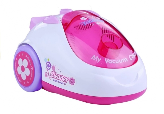 Dětský růžový vysavač na baterie se dvěma nástavci