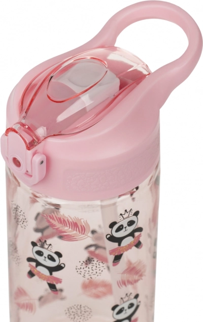 Růžová dětská láhev na pití s brčkem Panda 500 ml