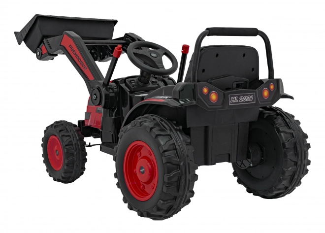 Dětský červený traktor a bagr na baterie s pohyblivou lžící