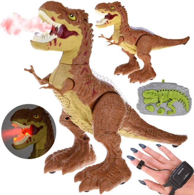 RC dinosaurus ovládaný gesty a dálkovým ovladačem, světla, zvuky a pára – Hnědá