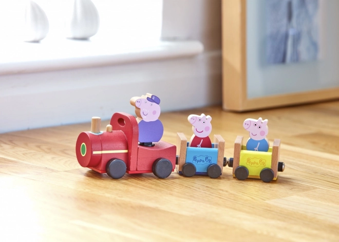 Dřevěný vlak Prasátko Peppa + figurka děda
