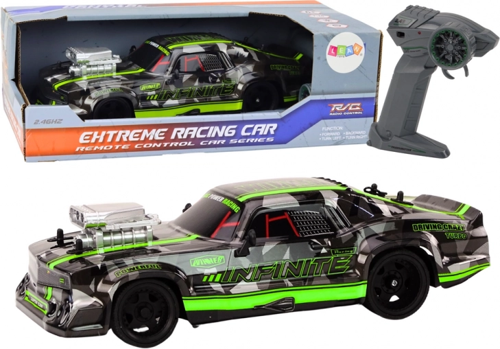 rc auto 1:16 s gumovými koly pro drift – zelené