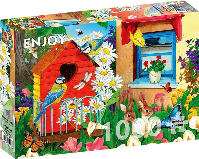 Puzzle Zahrada s ptačími budkami 1000 dílků