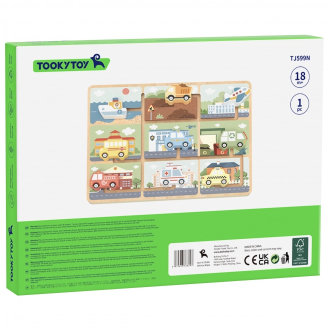 Dřevěné bludiště s vozidly od Tooky Toy