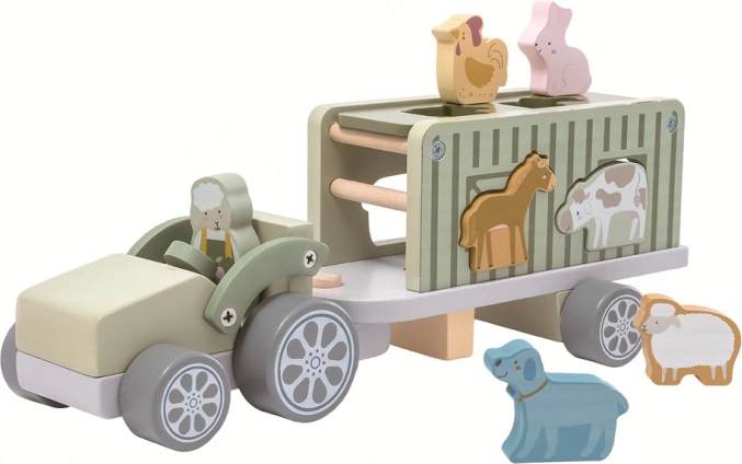 2Kids Toys dřevěné auto se zvířátky a vkládačkou