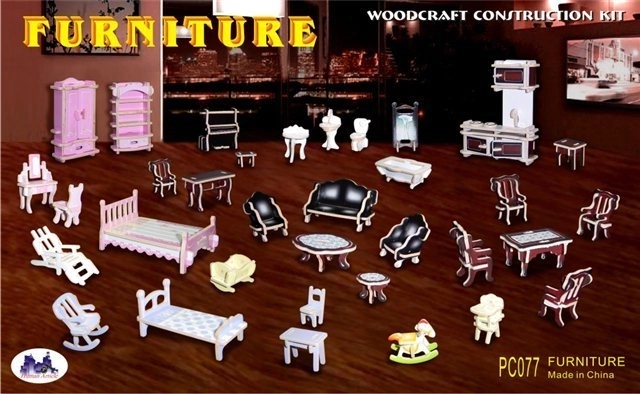 Barevné dřevěné 3D puzzle mini nábytek