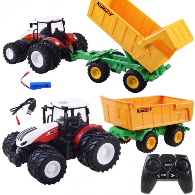Dálkově ovládaný traktor s gumovými koly + přívěs RC0601
