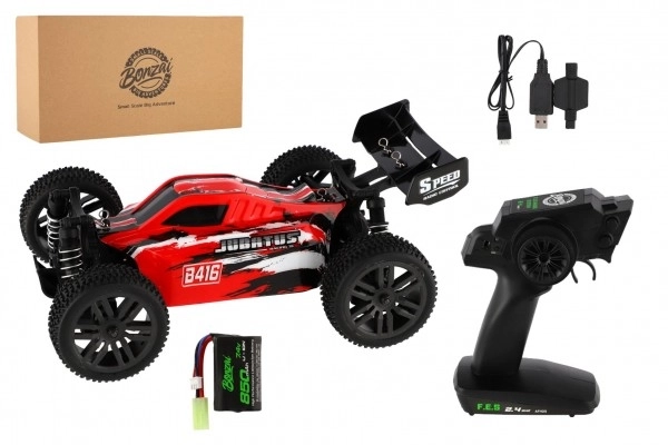 Auto RC Buggy Bonzai Jubatus terénní 30cm plast 2,4GHz na bat.+2xdob. pack v krab. 40x14x21 – Červené