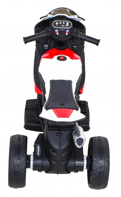 BMW HP4 Dětská motorka na baterie červená + 3 kola + LED + MP3 USB + eko kůže