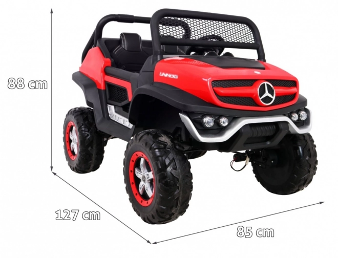 Mercedes Benz Unimog pro děti Červený + 4x4 + dálkové ovládání + nosič zavazadel + pomalý start + MP3 LED