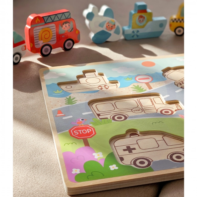 Dřevěné puzzle Montessori město