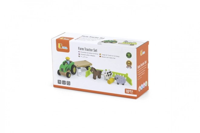 Dřevěný traktor s farmářskými zvířaty Viga Toys