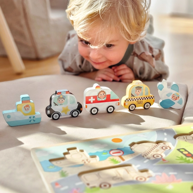 Dřevěné puzzle Montessori město