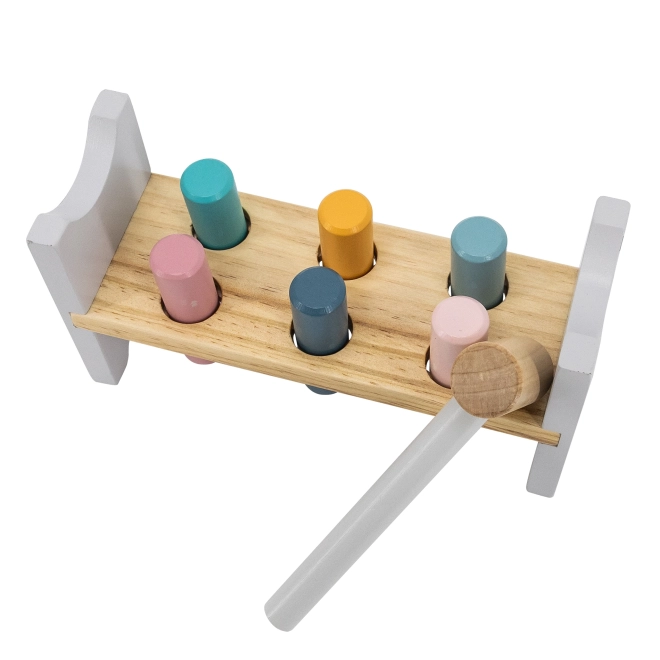 Dřevěná sada PolarB Pyramidka a zatloukačka medvídek Montessori