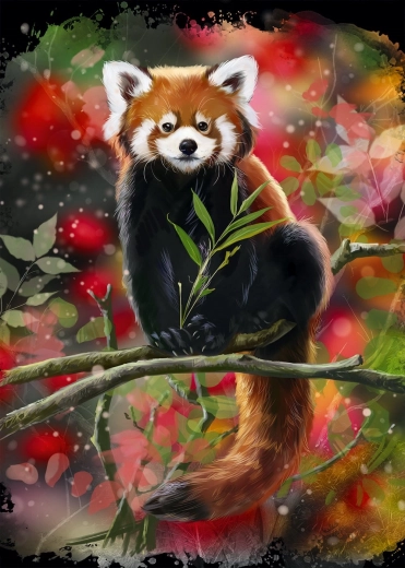 Puzzle Panda červená na větvi 1000 dílků