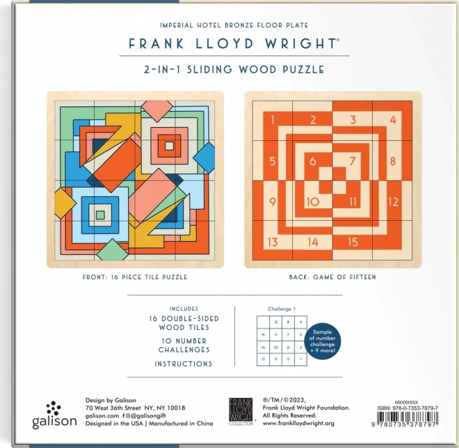 GALISON Posuvné dřevěné puzzle Frank Lloyd Wright: Imperial Hotel 2v1 (16 dílků)