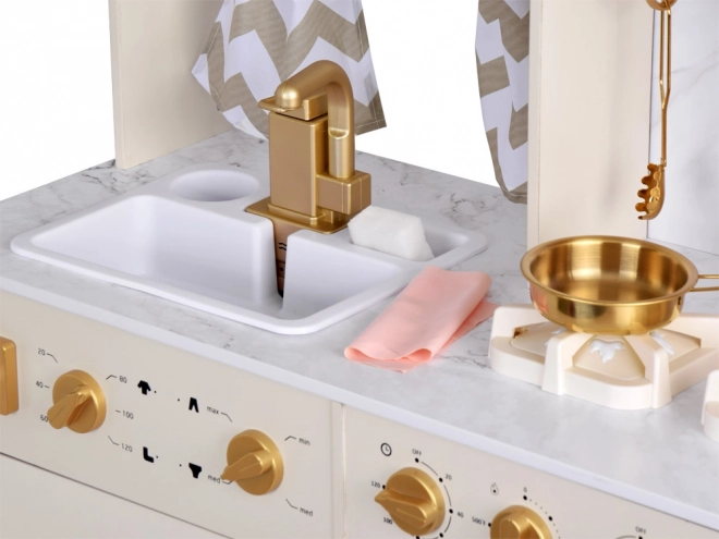 Velká dřevěná kuchyně Glamour style Zlaté příslušenství Světlo + zvuk ZA5270
