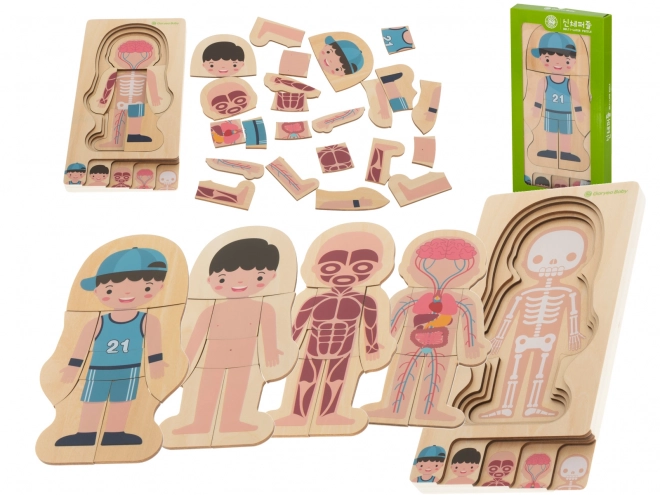 Dřevěná vrstvená puzzle lidské tělo Montessori