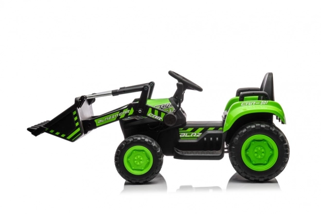 Dětský elektrický traktor se lžící zelený