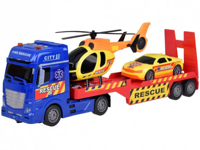 Záchranná sada náklaďák, helikoptéra a auto s efekty zvuku a světla