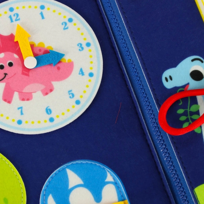 Montessori senzorická manipulační deska s motivem dinosauře modrá