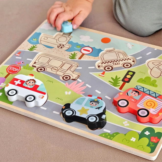 Dřevěné puzzle Montessori město