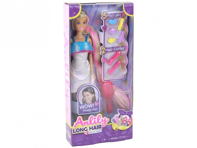 Lalce Anlily s dlouhými blond vlasy - styling set